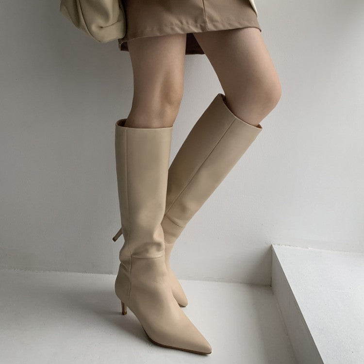 Botas largasBotas altas de tacón de aguja con punta puntiaguda para mujer de otoño e invierno