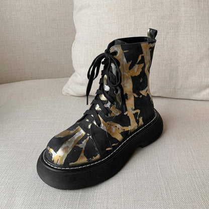 Botas Martin con plataforma de bizcocho estampadas en cuero genuino New Niche