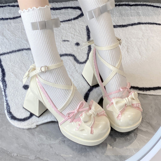 Zapatos de plataforma de tacón medio de una sola capa, bonitos, zapatos de lolita para mujer