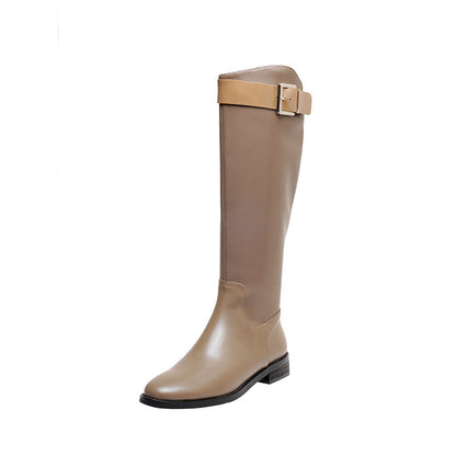 Botas de caballero con punta redonda estilo retro para mujer