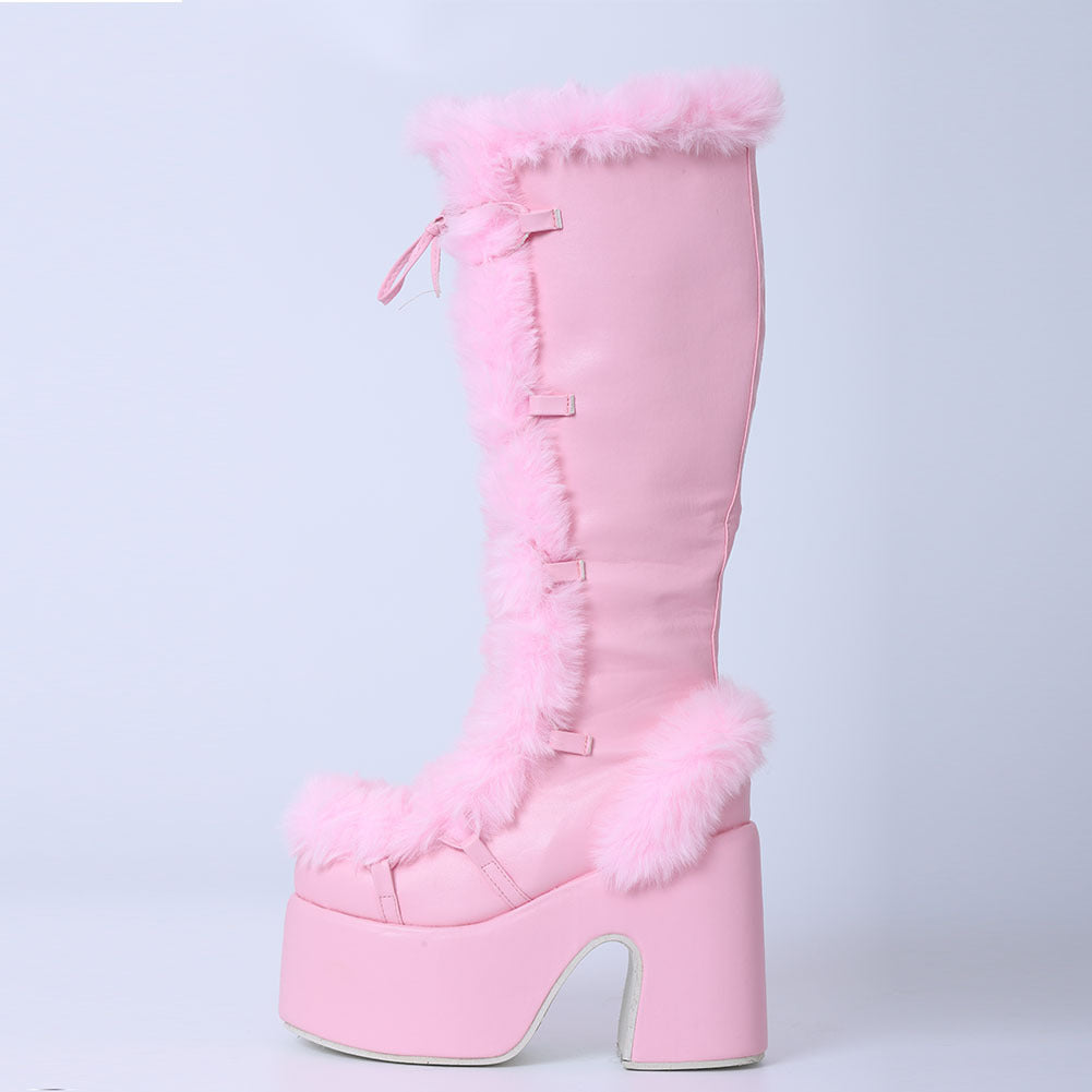 Nuevas botas de tacón alto de piel con fondo grueso a la moda para mujer