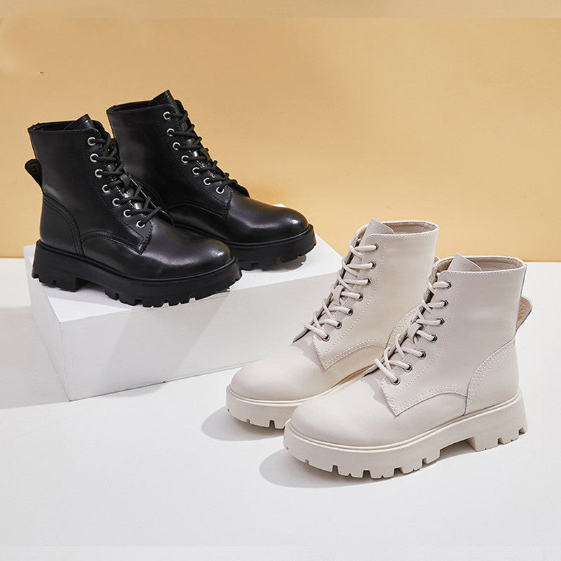 Botas cortas estilo británico de mujer con plataforma de cuero Martin