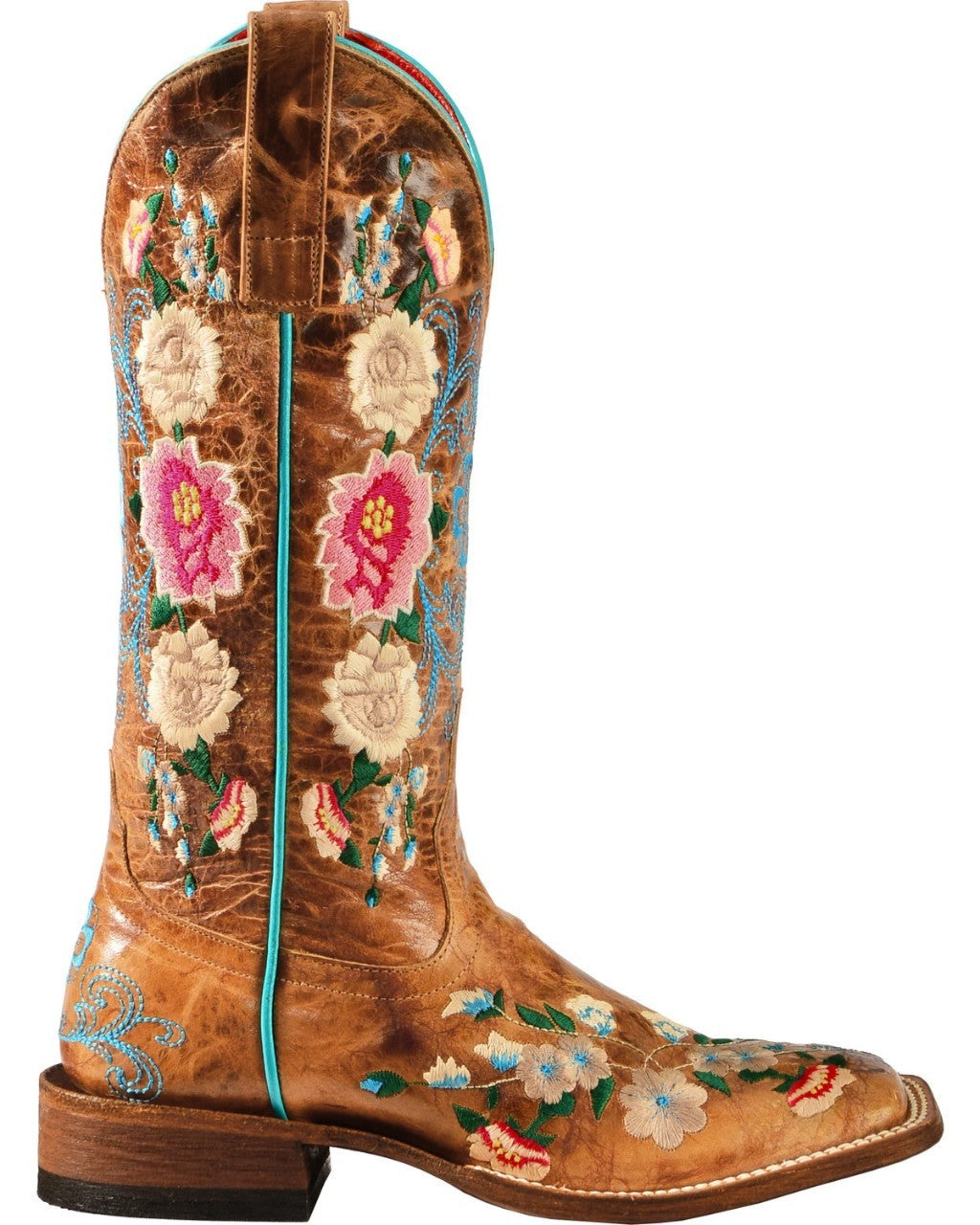 Botas altas de caballero vintage con flores para mujer, botas de moda de PU artificial marrón altas