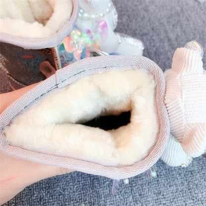 Botas de nieve con oso de diamantes de imitación y personalidad a la moda para mujer