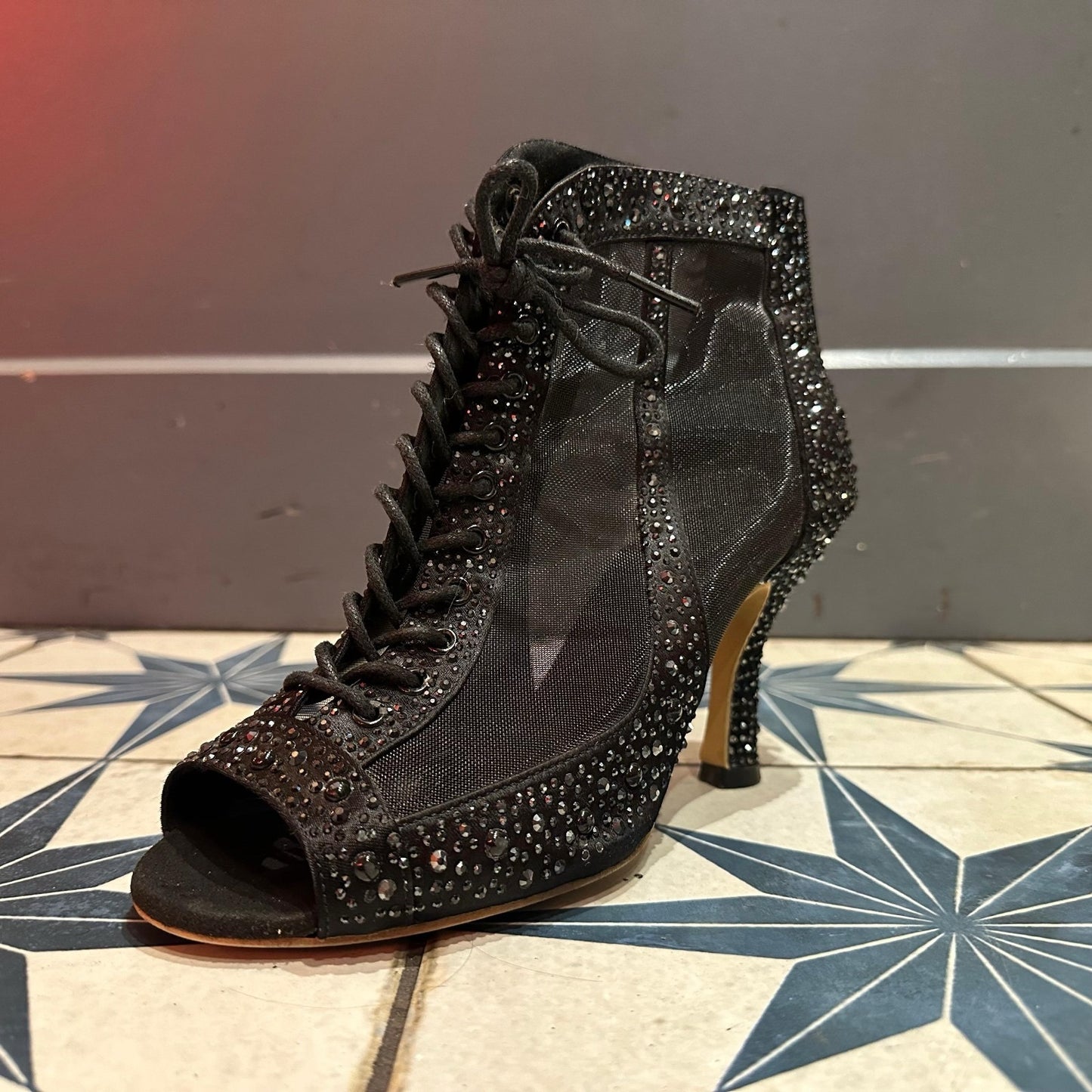 Zapatos de baile latino con diamantes de imitación para mujer adulta, tacón medio alto