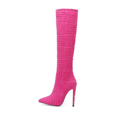 Botas altas de tubo con tacón verde, rosa y rojo