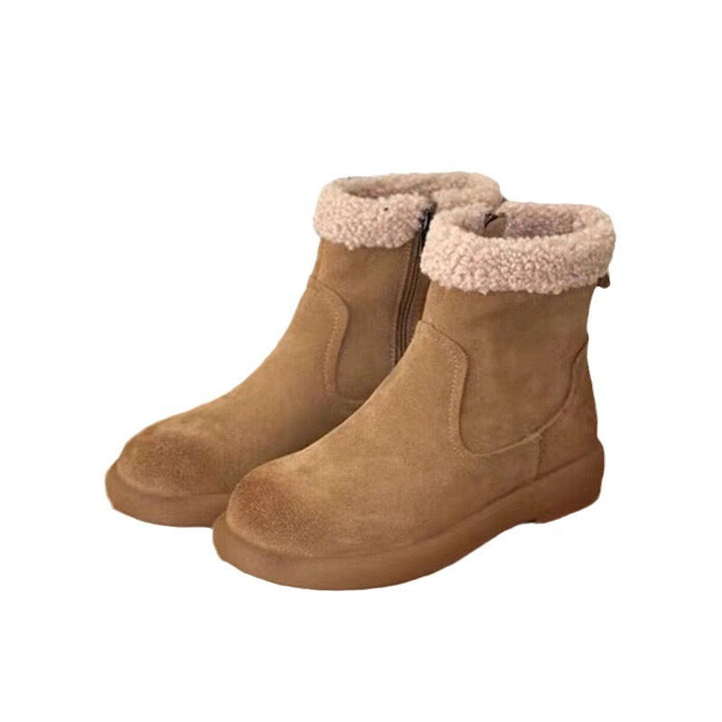 Botas de nieve de piel de cordero de cuero genuino cálidas estilo retro