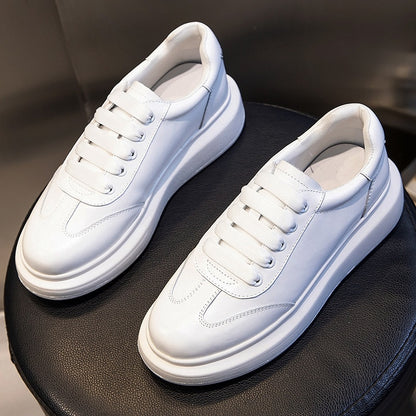 Hong Kong Primeira Camada Couro Branco Sapatos Esportivos Flat Casual