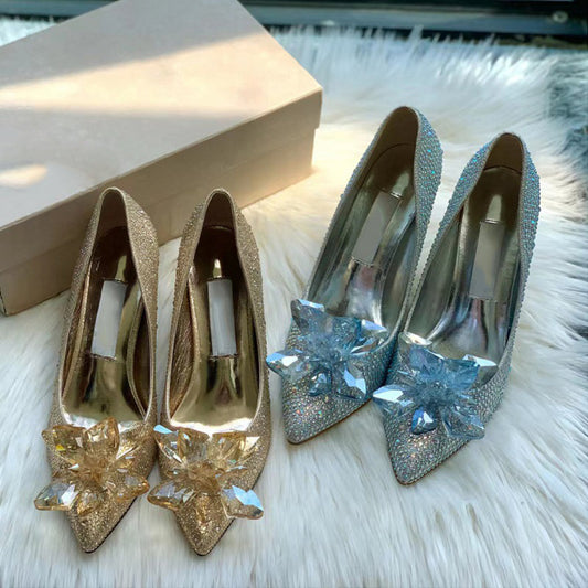 Tacones altos de diamantes de imitación de color sólido de moda para mujer