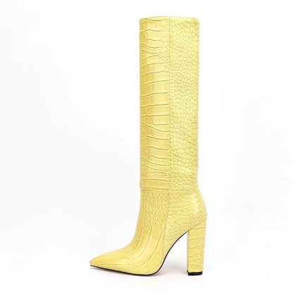 High Leg Boot Chunky Heel European And American Crocodile Pattern