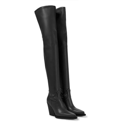 Botas de tacón alto de piel elástica para mujer