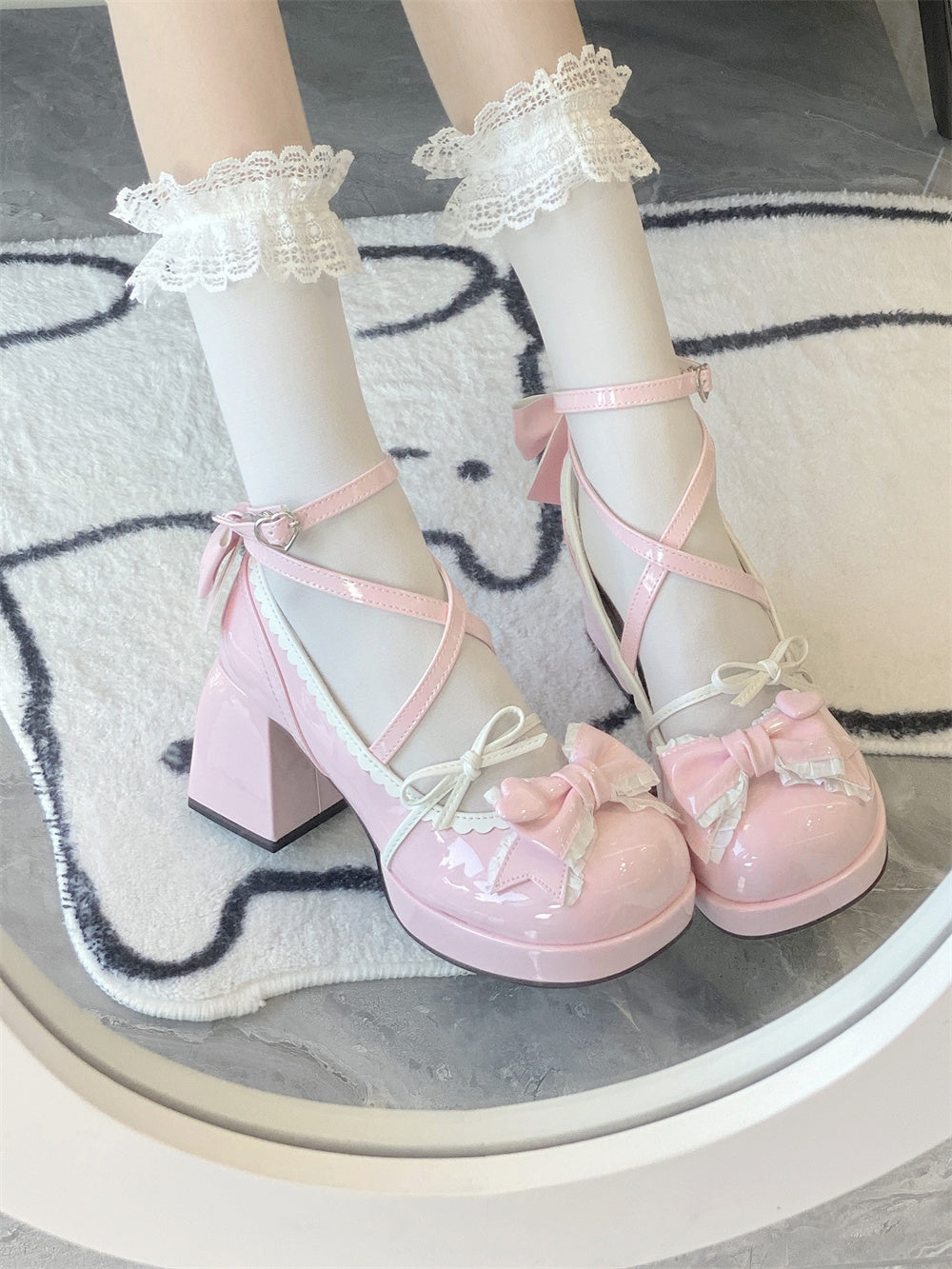 Zapatos de plataforma de tacón medio de una sola capa, bonitos, zapatos de lolita para mujer