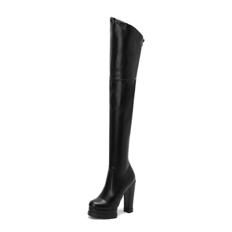 Botas femininas skinny com elasticidade acima do joelho tamanho grande