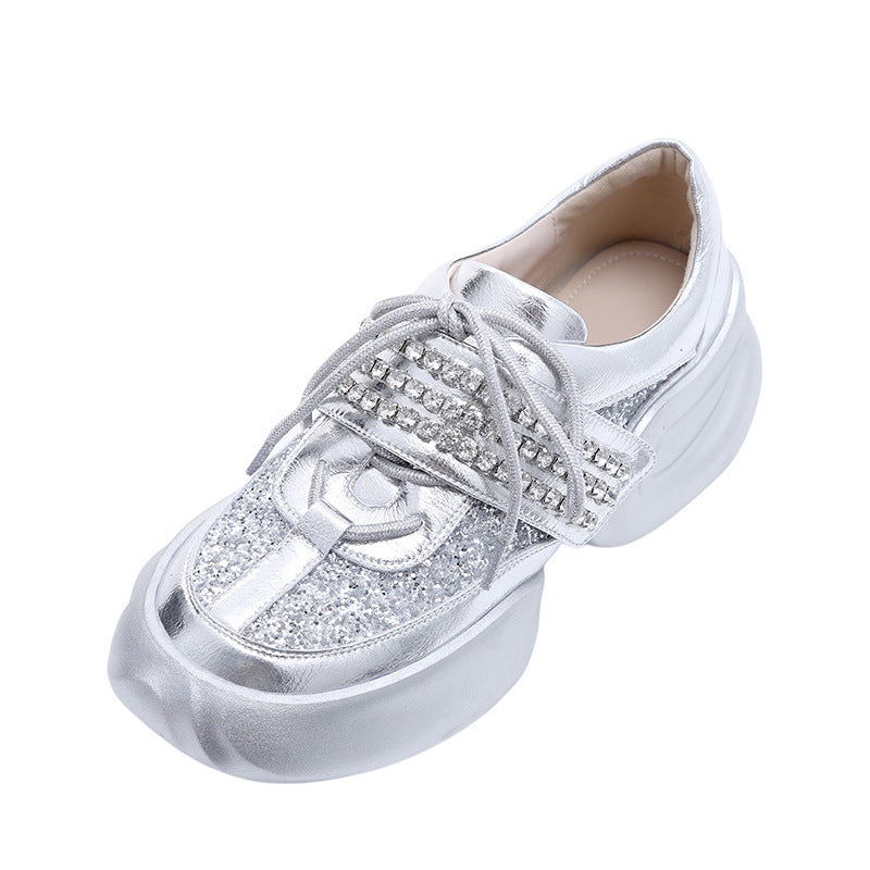 Zapatos de tacón medio con plataforma y diamantes de imitación para papá