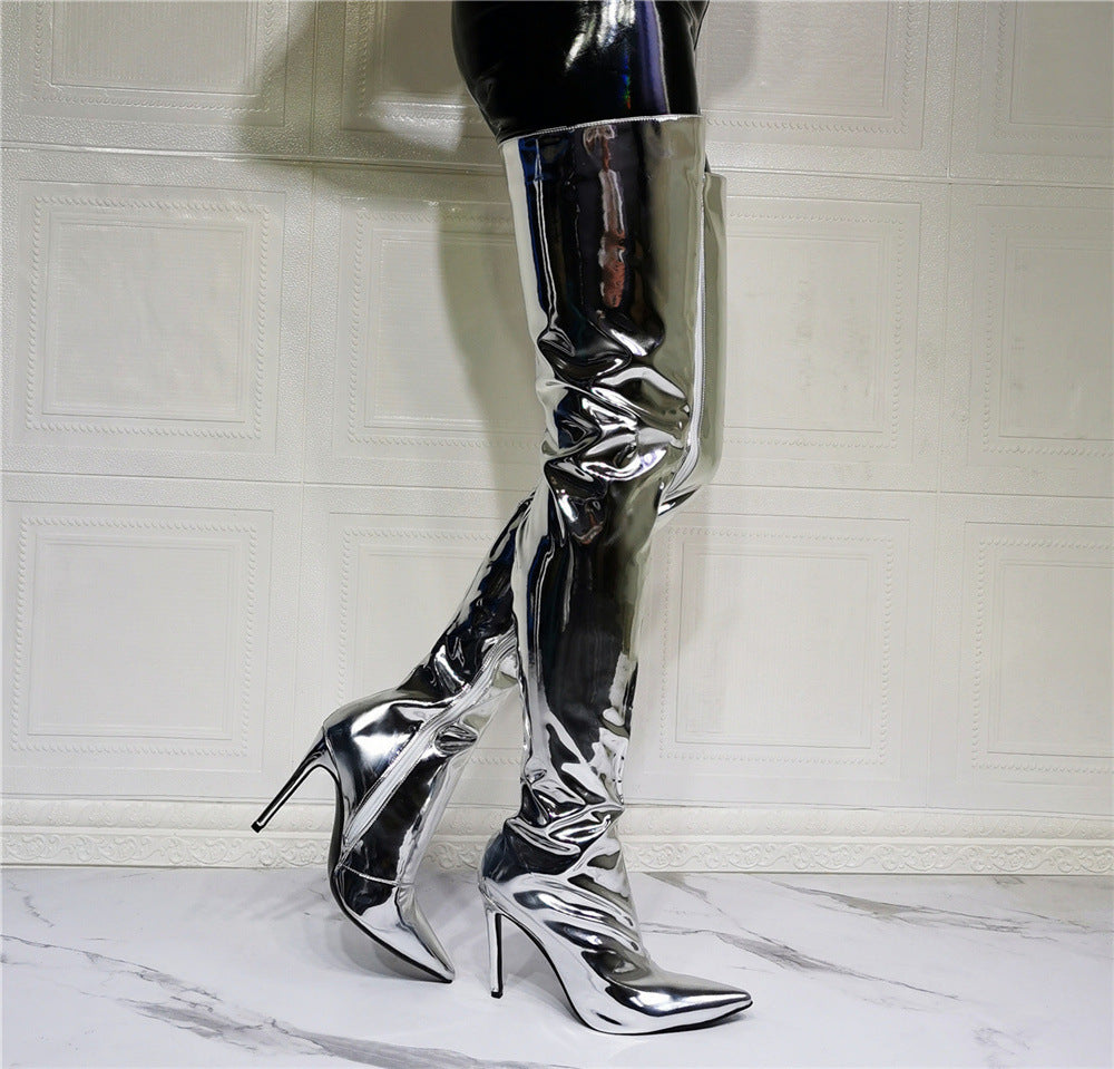 Silver Patent Leather Above Knee Size