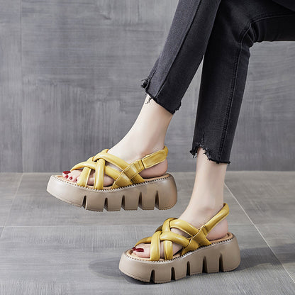 Women's Top Layer Leather Platform Sandals