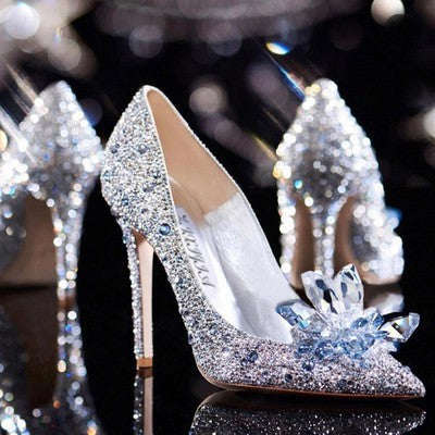 Tacones altos de diamantes de imitación de color sólido de moda para mujer