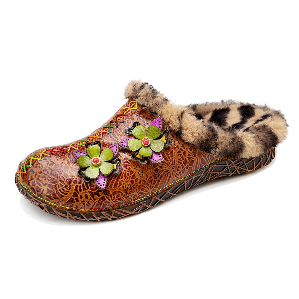 Pantuflas peludas de suela plana nuevas de otoño e invierno