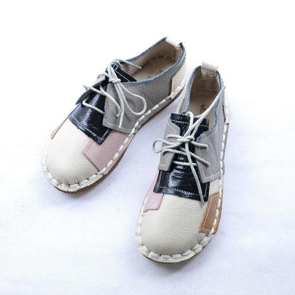 Colorblock Round Toe Lace-up Soft Sole Ugly Doll Shoes