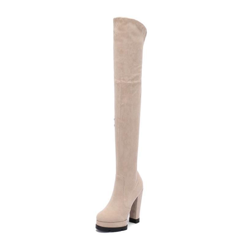 Botas femininas skinny com elasticidade acima do joelho tamanho grande