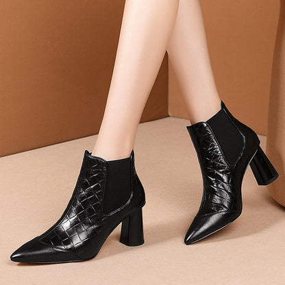 Thick Heel Pointed Toe Short Boots Women Plus Size Fashion