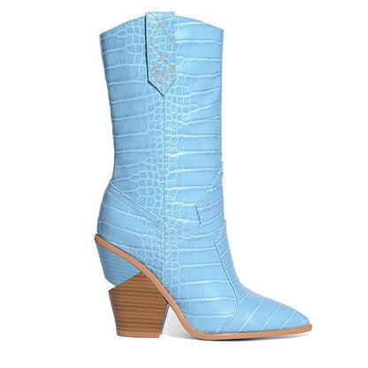 Botas femininas de cunha azul plus size sapatos