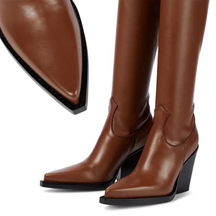 Botas de tacón alto de piel elástica para mujer