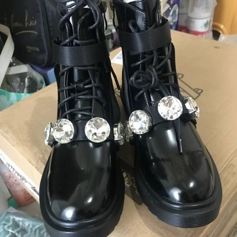 Botas Martin planas de mujer con diamantes de imitación y nude