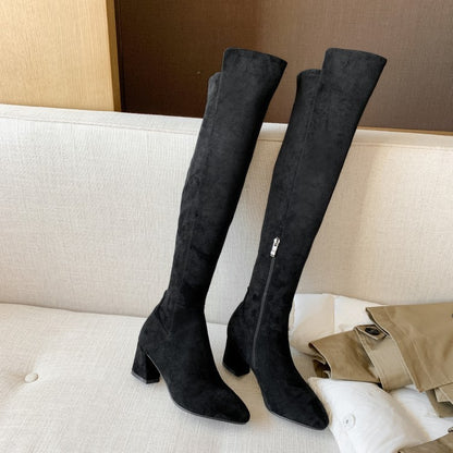 Botas altas de invierno de vellón por encima de la rodilla para mujer Botas altas elásticas