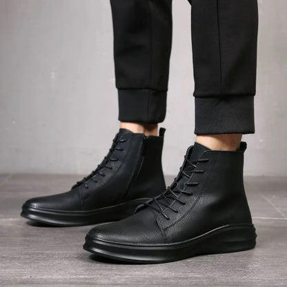 Botas Martin para hombre, zapatos de cuero negros para las cuatro estaciones