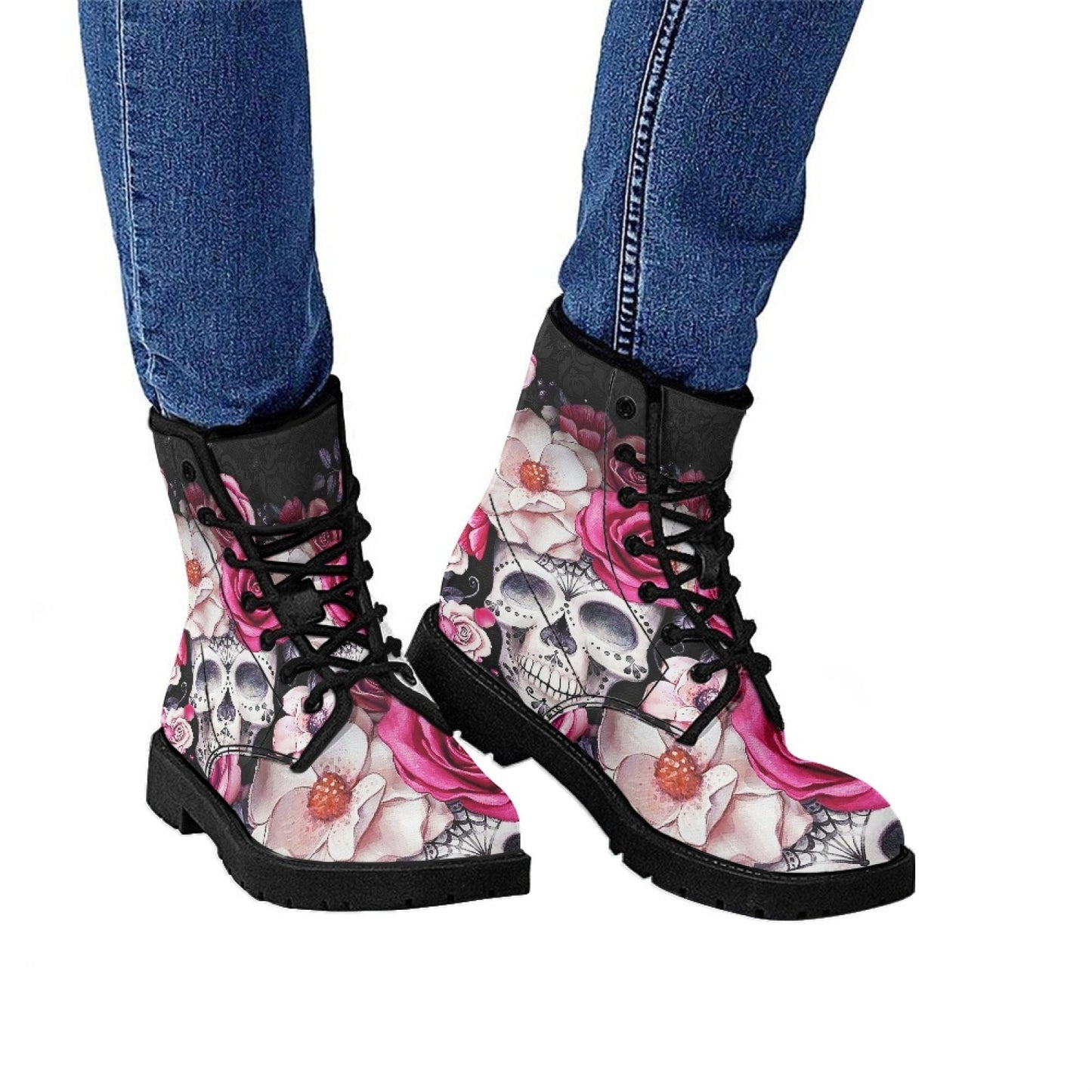 Botas Martin estilo británico con tacón bajo y suela plana de cuero estampada para mujer