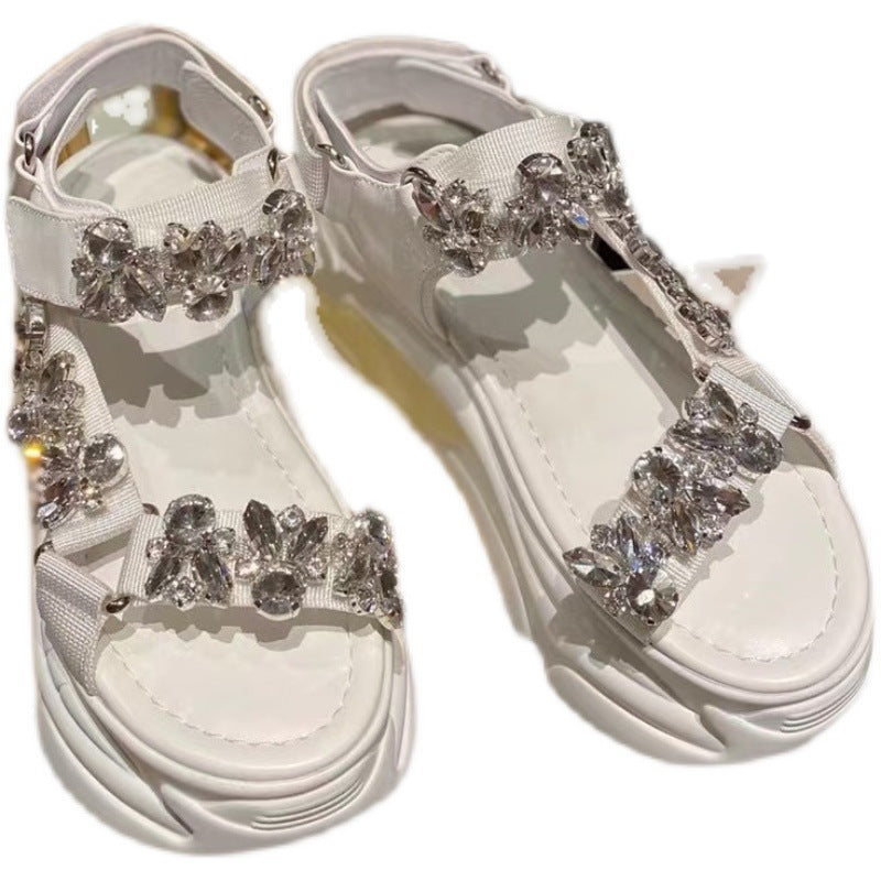 Sandalias de plataforma con diamantes de imitación para mujer, estilo hada, zapatos de plataforma bohemios salvajes, productos europeos