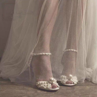 Sandalias de perlas con forma de boca de pez, zapatos de novia para boda para mujer