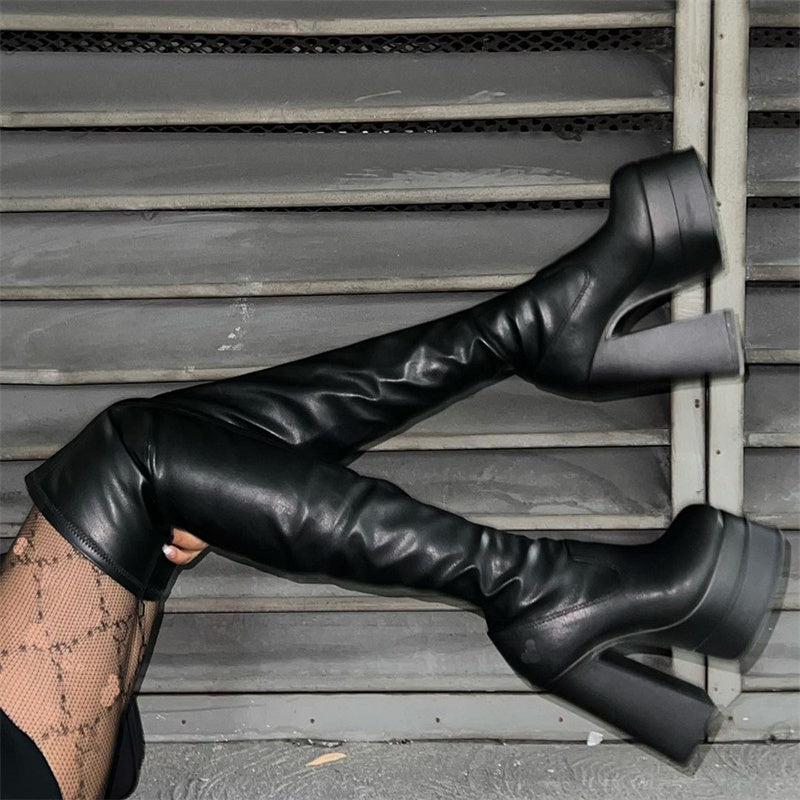 Botas femininas de plataforma de moda banquete acima do joelho