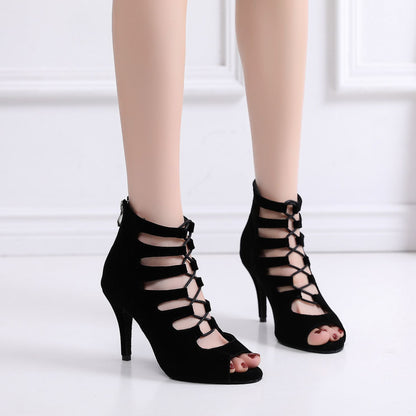 Women's Soft Bottom Peep Toe High Heel Ankle Boots