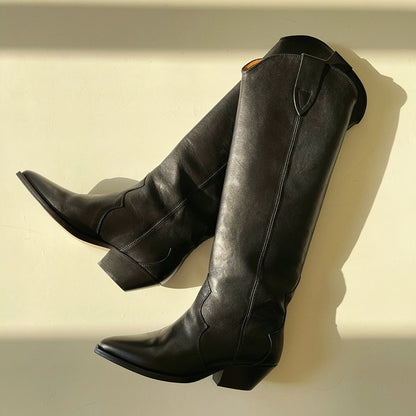 Botas altas de caballero con punta gruesa y estilo occidental para mujer